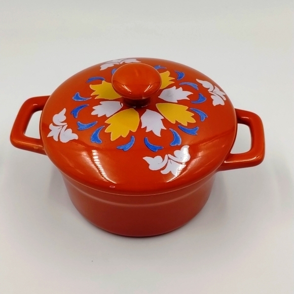 Martha Stewart Decorative Ceramic Cocotte Orange with multicolor print - Picture 1 of 6